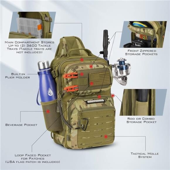 Tactical Sling Tackle Bag-Lightweight Fishing Backpack Storge - Picture 4 of 14